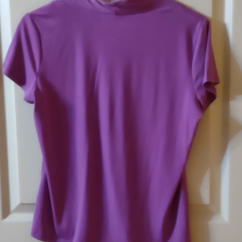 NOTATIONS SHORT SLEEVE BLOUSE SHIRT SIZE PETITE PM PURPLE - Picture 5 of 5